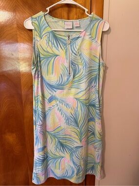 Reel Legends Pastel Palm Zip-Front Swim Coverup — Blue, Pink, Yellow, Cream